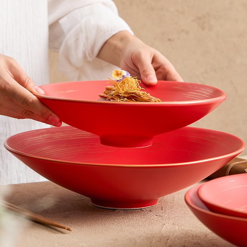 Amazon.co.jp: サラダボウル 赤釉陶器スープボウル 中華ラーメンボウル